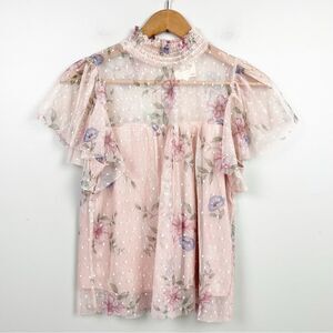 Willow Lace Sheer Sleeve Blouse Floral Print